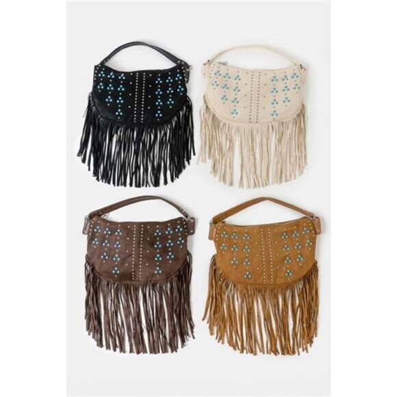 Fame Studded Pattern Multi Fringe Hobo Shoulder Bag - Picture 3 of 3